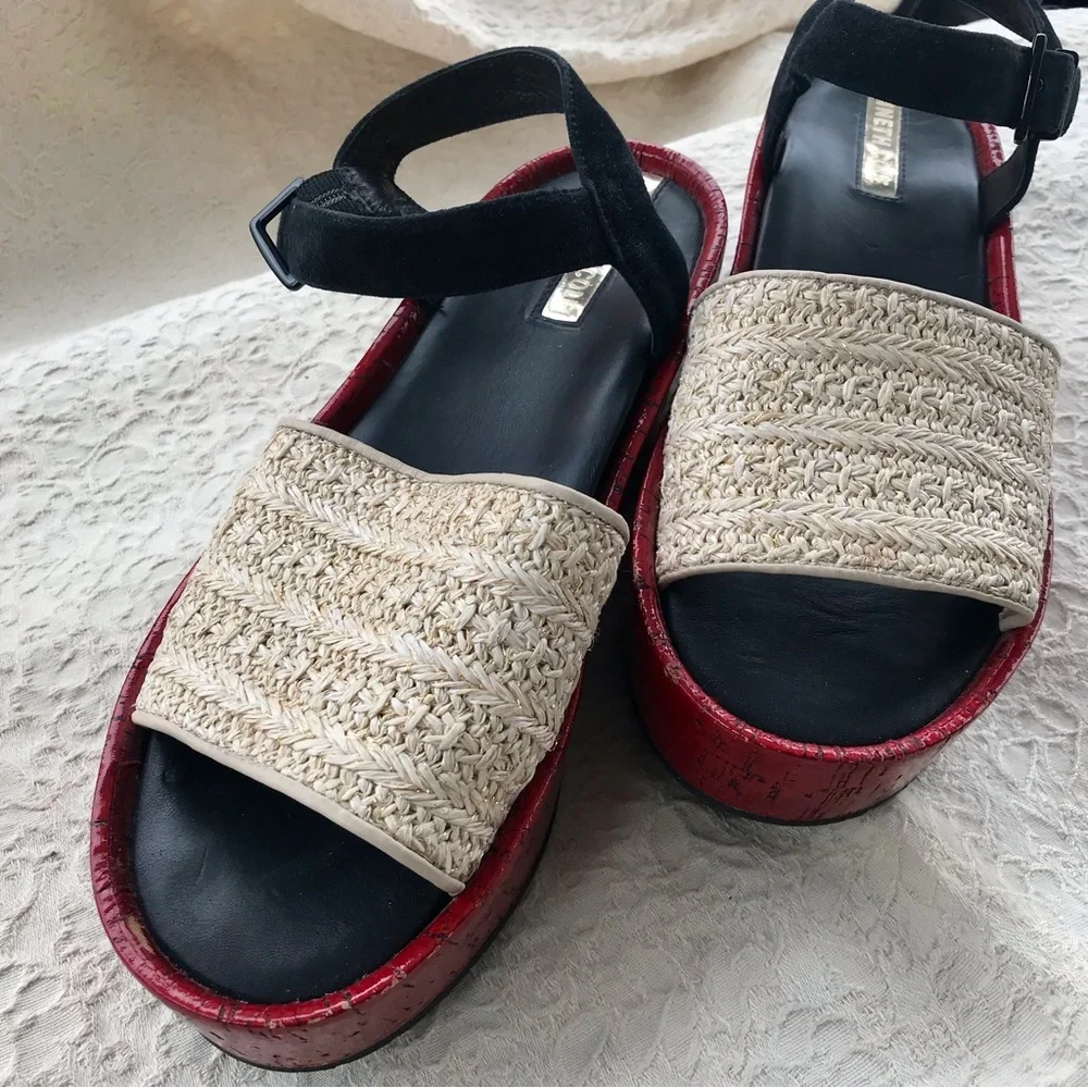 Kenneth Cole Danton platform shoes red/black straps size 9M - Picture 7 of 16